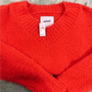 Aerie V-Neck Sweater in Vibrant Red
